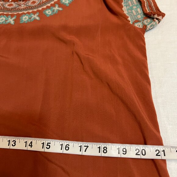 MUR MUR Anthropologie Rust Embroidered Boho Tunic M Rayon Festival Ethnic Folk - Picture 9 of 11